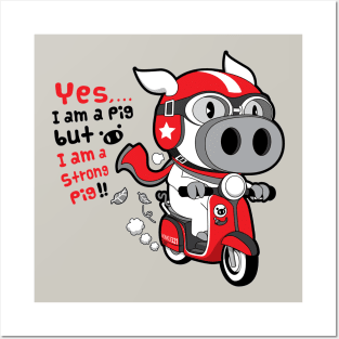 A strong pig ride a scooter 2 Posters and Art